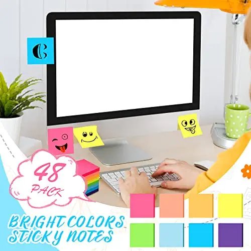 48 Pack Sticky Notes - Post it Notes 3x3 Inch Bright Colors, Super Self-Stick Note Pads for Office Supplies, Home, Notebook, School - Image 3