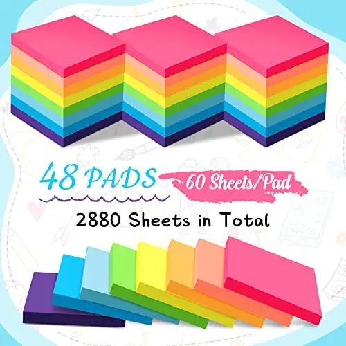48 Pack Sticky Notes - Post it Notes 3x3 Inch Bright Colors, Super Self-Stick Note Pads for Office Supplies, Home, Notebook, School - Image 2