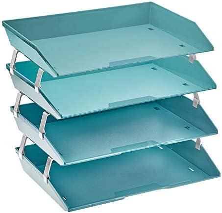 Acrimet Facility 4 Tier Letter Tray Side Load Plastic Desktop File Organizer (Solid Green Color)