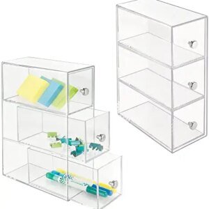 mDesign Home Office, Desk Organizer Storage Station for Storing Gel Pens, Erasers, Tape, Push Pins, Pencils, Markers – Space Saving – Use Vertically or Horizontally – 3 Drawers, 2 Pack – Clear mDesign Home Office, Desk Organizer Storage Station for Storing Gel Pens, Erasers, Tape, Push Pins, Pencils, Markers – Space Saving – Use Vertically or Horizontally – 3 Drawers, 2 Pack – Clear