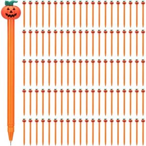 100 Pieces Halloween Pens Pumpkin Rollerball Pens Bulk Fall Pens Pumpkin Topper Pen Halloween Treat Pen 0.5 mm Black Gel Ink Pens for Kids All Saints' Day Thanksgiving Party Supplies School Office