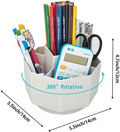 Desk Organizer, 360-Degree Rotating Pen Pencil Holder, 5 Compartments Desktop Stationary Organizer, Home Office Art Supply Storage Box Caddy (WHITE) - Image 5