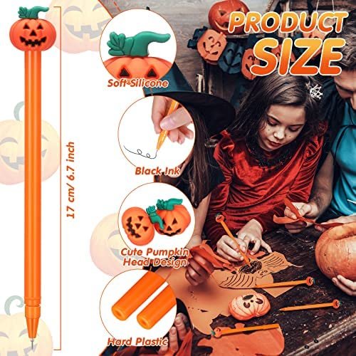 100 Pieces Halloween Pens Pumpkin Rollerball Pens Bulk Fall Pens Pumpkin Topper Pen Halloween Treat Pen 0.5 mm Black Gel Ink Pens for Kids All Saints' Day Thanksgiving Party Supplies School Office - Image 2