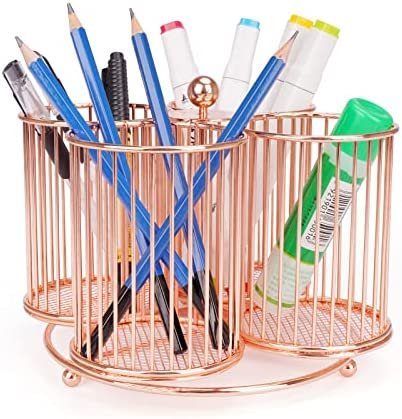 Rose Gold Pencil Holder Rotating,360-Degree Rotating Multi-Functional Pen Holder with 4 Sections Large Marker Holder Storage Caddy for Home, Office, Classroom & Art Studio - Image 8
