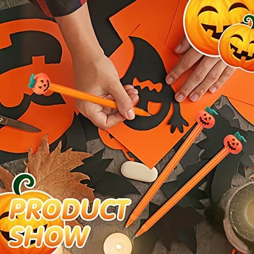 100 Pieces Halloween Pens Pumpkin Rollerball Pens Bulk Fall Pens Pumpkin Topper Pen Halloween Treat Pen 0.5 mm Black Gel Ink Pens for Kids All Saints' Day Thanksgiving Party Supplies School Office - Image 4