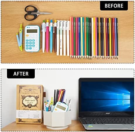 Desk Organizer, 360-Degree Rotating Pen Pencil Holder, 5 Compartments Desktop Stationary Organizer, Home Office Art Supply Storage Box Caddy (WHITE) - Image 7