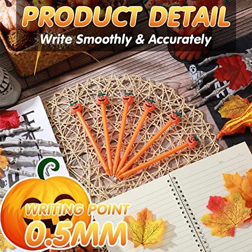 100 Pieces Halloween Pens Pumpkin Rollerball Pens Bulk Fall Pens Pumpkin Topper Pen Halloween Treat Pen 0.5 mm Black Gel Ink Pens for Kids All Saints' Day Thanksgiving Party Supplies School Office - Image 3
