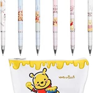 6PCS Cratoon Winnie the Pooh Gel Pen with Pencil Case Pooh and Piglet Ballpoint Pens, 0.5mm Cute Winnie Bear Black Ink Pen Office School Supplies Gifts for Boys Girls(PEN Winnie)
