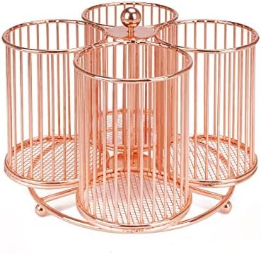 Rose Gold Pencil Holder Rotating,360-Degree Rotating Multi-Functional Pen Holder with 4 Sections Large Marker Holder Storage Caddy for Home, Office, Classroom & Art Studio