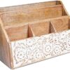 Wooden Letter Organizer For Desk – “Kaveri” Large Rustic Mail Holder (Whitewashed) – Wooden Desk Organizers For Home & Office – Vintage Aesthetic Office Supplies – 8.5” x 6” x 13”