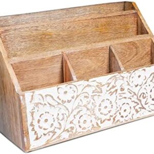 Wooden Letter Organizer For Desk – “Kaveri” Large Rustic Mail Holder (Whitewashed) – Wooden Desk Organizers For Home & Office – Vintage Aesthetic Office Supplies – 8.5” x 6” x 13”