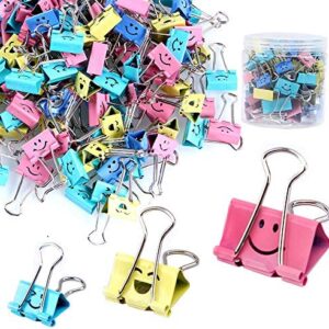 【80pack】Binder Clips, Limque Paper Clips ,Paper Clamps with Colored Cute Hollow Smiling Face ,80 Pcs Assorted Size Clips, for Office,Teacher Gifts and Kitchen