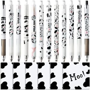 12 Pieces Cute Cow Pens with 6 Packs Self Adhesive Cute Cow Print Notes 0.5 mm Retractable Gel Pens Post Sticky Notes Aesthetic Pens Cow Print Office Supplies Cow School Supplies for Boys Girls