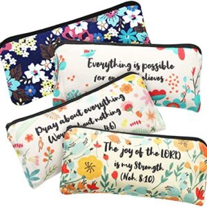 4 Pieces Inspirational Bible Verse Pencil Pouch Christian Pencil Case Scripture Makeup Bags Canvas Cosmetic Bags for Students Office Journaling Supplies (Bible Verse Pattern,7.8 x 3.8 Inch)