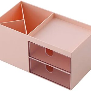 YOSCO Desktop Storage Organizer Mini Box Desk Office Supplies Container Pen Holder for Desk Cute Pencil Cup Pot for Girls Makeup Brush Holder (Pink)