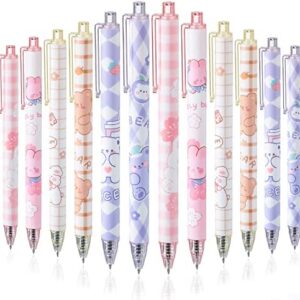 12 Pcs Kawaii Gel Ink Pen 0.5 mm Black Ink Kawaii Pens Retractable Fine Ballpoint Pen Stylish School Pens for Boys Office Girls Stationery Supplies Gifts (Blossomy)