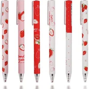 XIANNV 6 Pcs Strawberry Pen Cute School Supplies Cute Pens Kawaii Black Gel Pens Retractable Priting Pen Stationery Set Pen for Kids Boys Girls Gifts,Black Ink, 5.7 inches