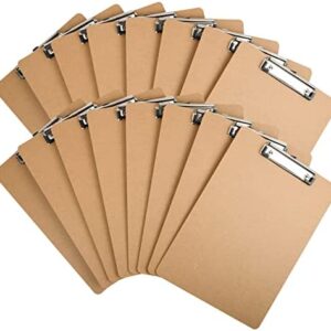 16 Pack Clipboards Letter Size 9" x 12.5" Eco-Friendly Wood Clip Boards Hardboard for A4 Paper Low Profile Clip for Office, School, Classroom Supplies, Hospital, Traveling, Party, Brown