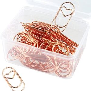 TESSTOR Heart Paper Clips Large Cute Paperclips Smooth Finish Jumbo Wide Clips for Paper Non Skid, Funny Stainless Steel Fancy Paper Clips Shapes Office Supplies 50Pcs (Rose Gold)