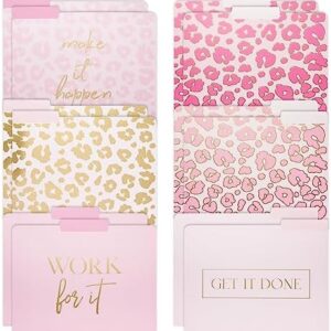 12 Pack Pink Leopard Print File Folders, Cute and Decorative, Letter Size, 1/3 Cut Tabs for Office, School, Women and Girls (11.5 x 9.5 in)