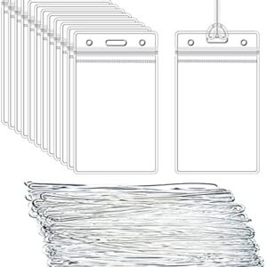 50 Pcs Clear Luggage Tags Bag Tags Holder Identification ID Card Badge Holder with 50 Pcs Clear Luggage Tag Loop Straps for Business Travel and Office Supplies