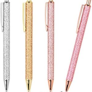 WY WENYUAN 4 Pcs Ballpoint Pens, Comfortable Writing Pens, Metal Retractable Pretty Journaling Pens, Black Ink Medium Point 1.0 mm Gift Pens, Cute Pens School Supplies for Women