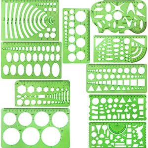 10 Pieces Green Plastic Drawings Templates Measuring Templates Geometric Rulers for School and Office Supplies