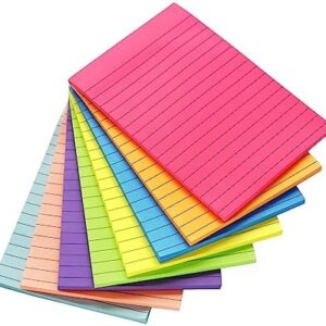 (8 Pack) Lined Sticky Notes 4X6 in Post, 8 Bright Colors Large Ruled Post Stickies Colorful Super Sticking Power Memo Pads Strong Adhesive,Sticky Notes Lined for Office, Home, School, 40 Sheets/pad