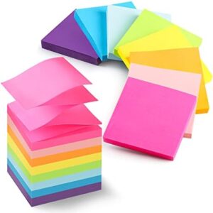(8 Pack) Pop-up Sticky Notes 3x3 Inches, 8 Bright Colors Super Sticky Notes, Clean Removal, Recyclable, 84 Sheets/pad