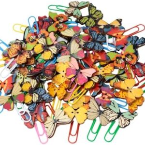 yueton 54 PCS Cute Butterfly Paper Clips Creative Cartoon Bookmarks Lovely Animal Binder Clips Wood File Document Clamps for Office Supplies Birthday Gift