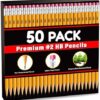 50 Pack #2 Pencils Bulk Pre-sharpened Pencils with Eraser top, 2 HB Pencils for Writhing Drawing, Yellow Wood-Cased Pencils in Bulk for Office, School, Teacher and Classroom Supplies