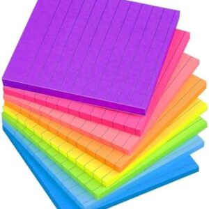 (8 Pack) Lined Sticky Notes 4x4 Bright Stickies Colorful Super Sticking Power Memo Pads, 8 Colors, Strong Adhesive